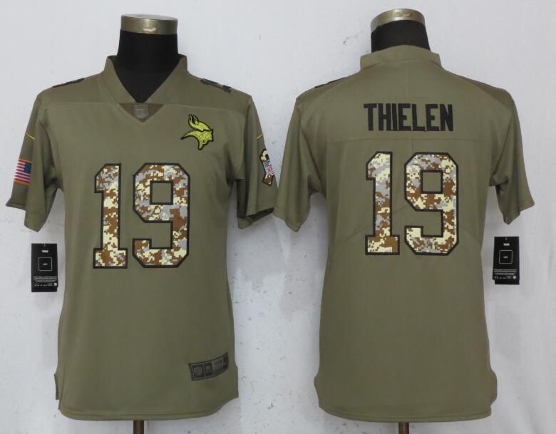 Women Minnesota Vikings #19 Thielen Olive Camo Carson Nike Salute to Service Player NFL Jerseys